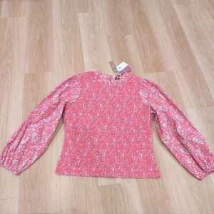 J Crew Liberty Pink Smocked Floral Blouse NWT Size Xxl
